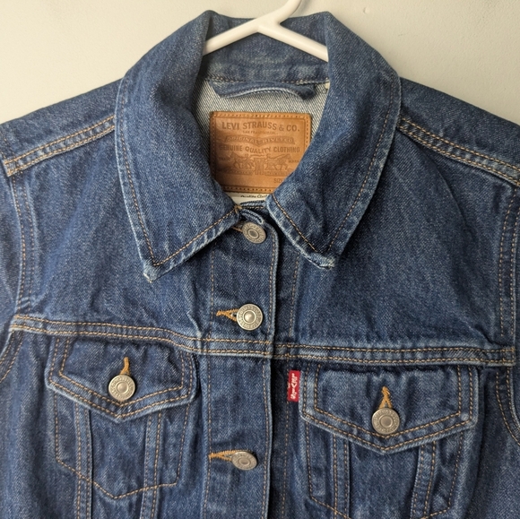 LEVI'S Women Jeans Jacket Size S Navy Blue With Pockets Button Down 100% Cotton - Picture 3 of 13